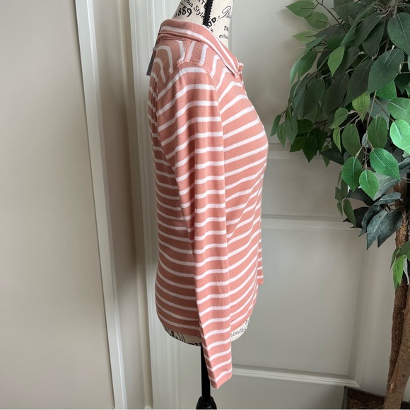 J. Crew Ribbed Polo T-Shirt in Stripe Pink Sz M - Picture 8 of 15